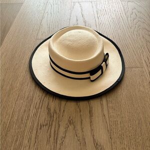 Wide Brim Straw Hat with Black Trim